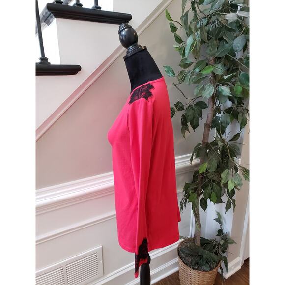 Women's IZOD Red Lace Shoulder Long Sleeve Top with Black Lace Detail Size M - Picture 6 of 11